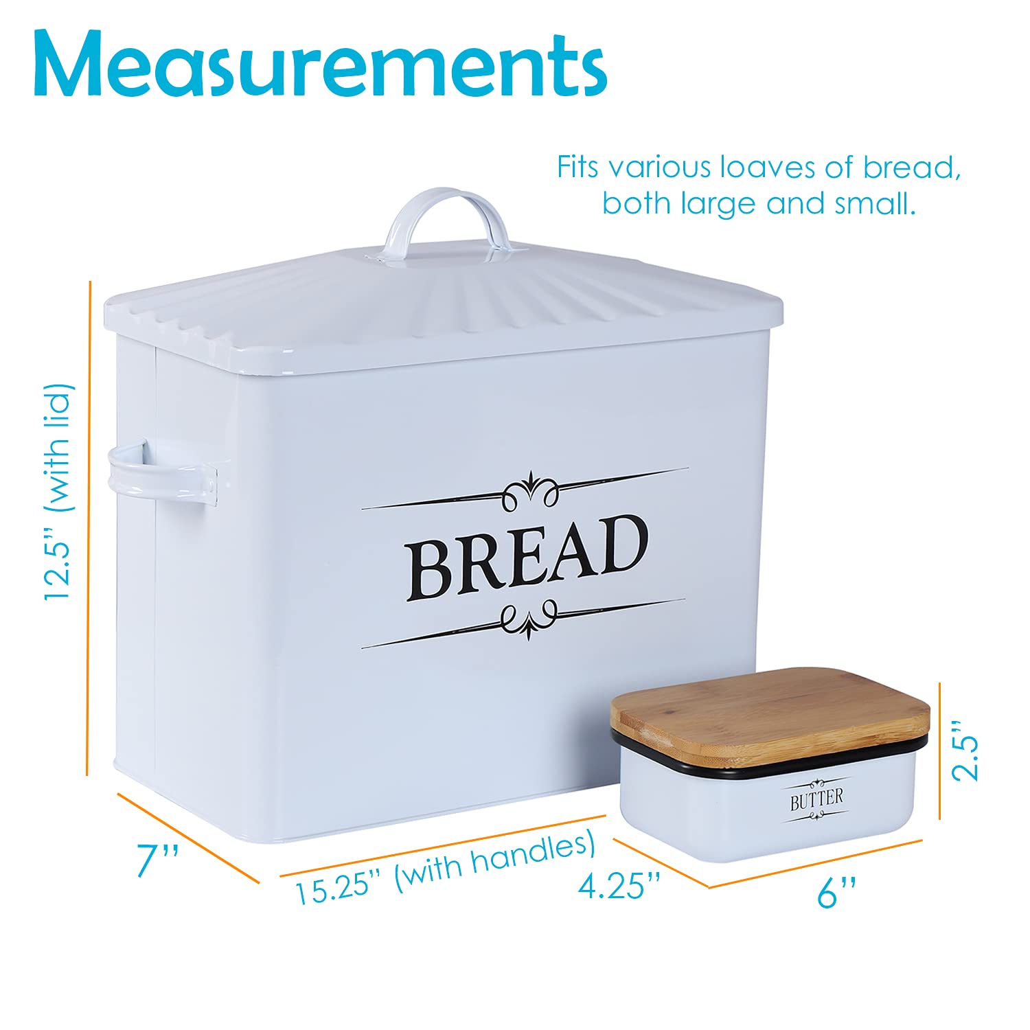 Houseables Farmhouse Bread Box Storage & Butter Dish for Kitchen