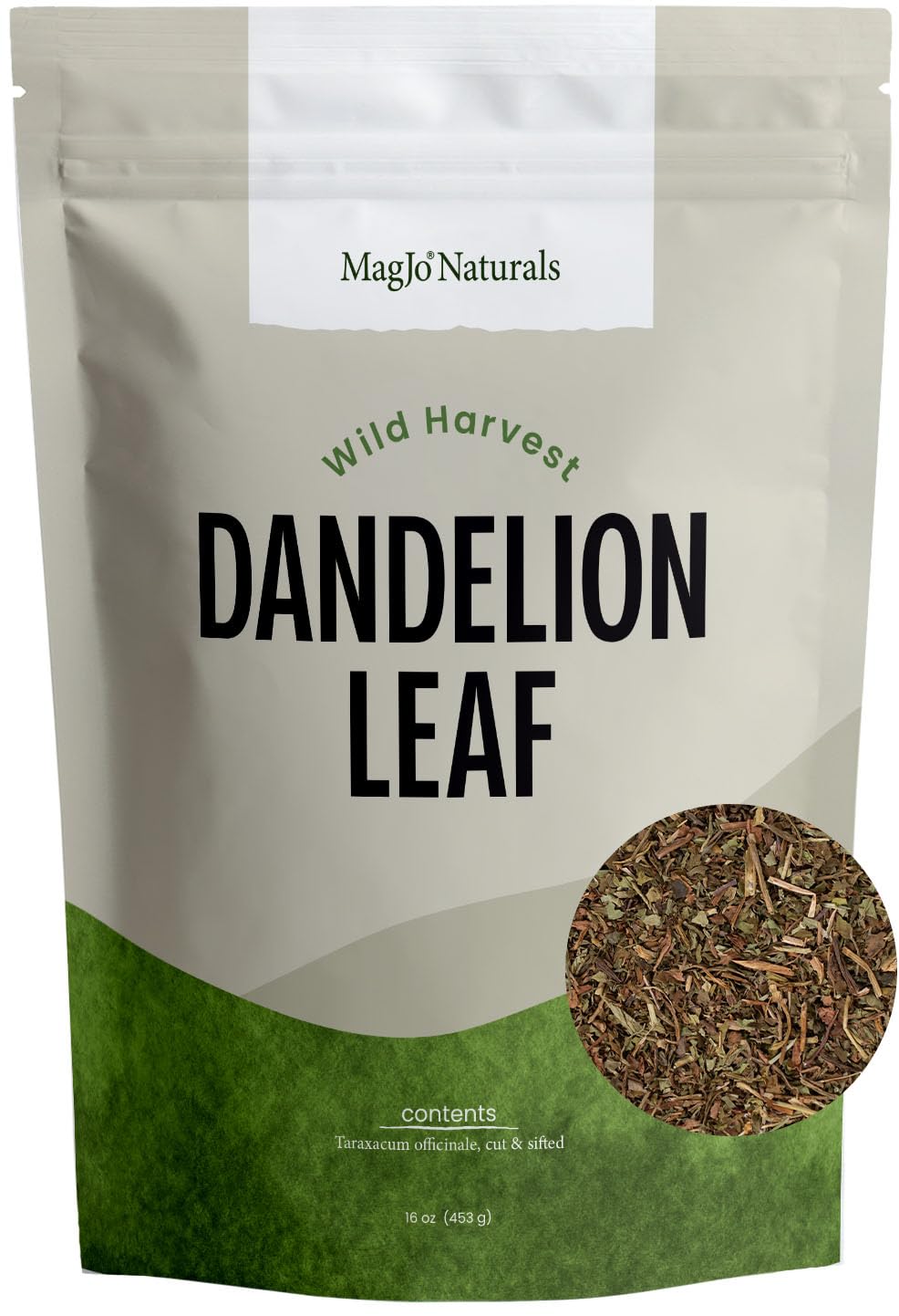MagJo Naturals Wild-Harvest Dandelion Leaf (16 ounces) Cut & Sifted, Non-irradiated, Taraxacum officinale, Bulk 1 Pound, herbal infusion, te diente de leon organico