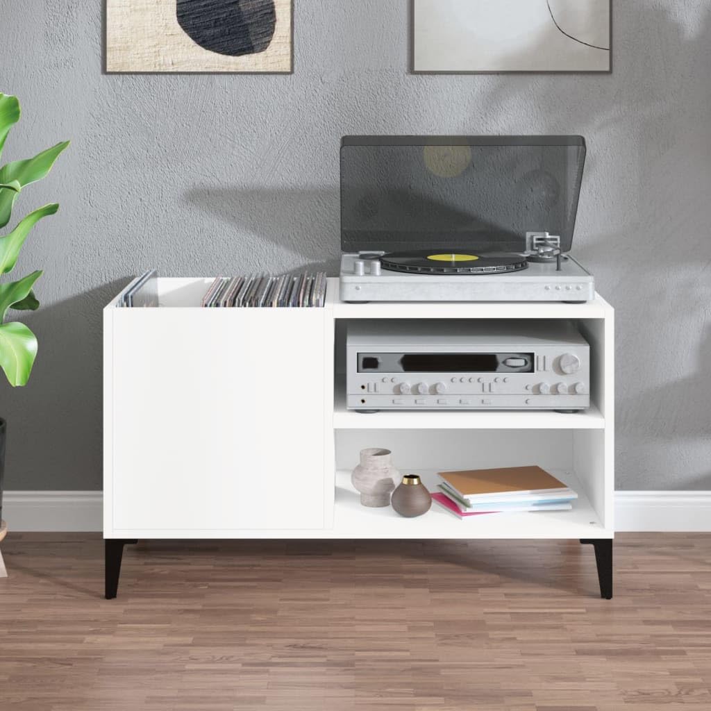 Mobile Porta Dischi Bianco 84,5x38x48 cm in Legno Multistrato,Supporto per Giradischi,Supporto per Giradischi in Legno,Supporto per Giradischi con Spazio di archiviazione