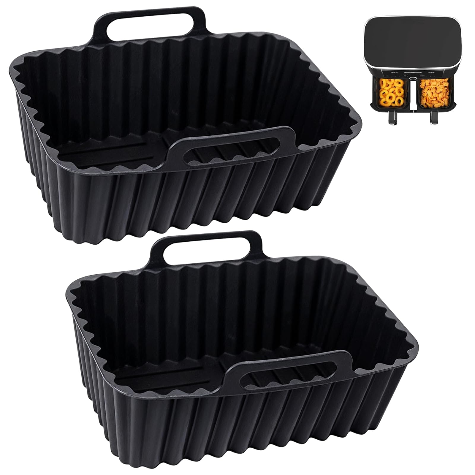 2 Pack Silicone Air Fryer Liners for Dual Basket Air Fryerswith 7.6-9.5L