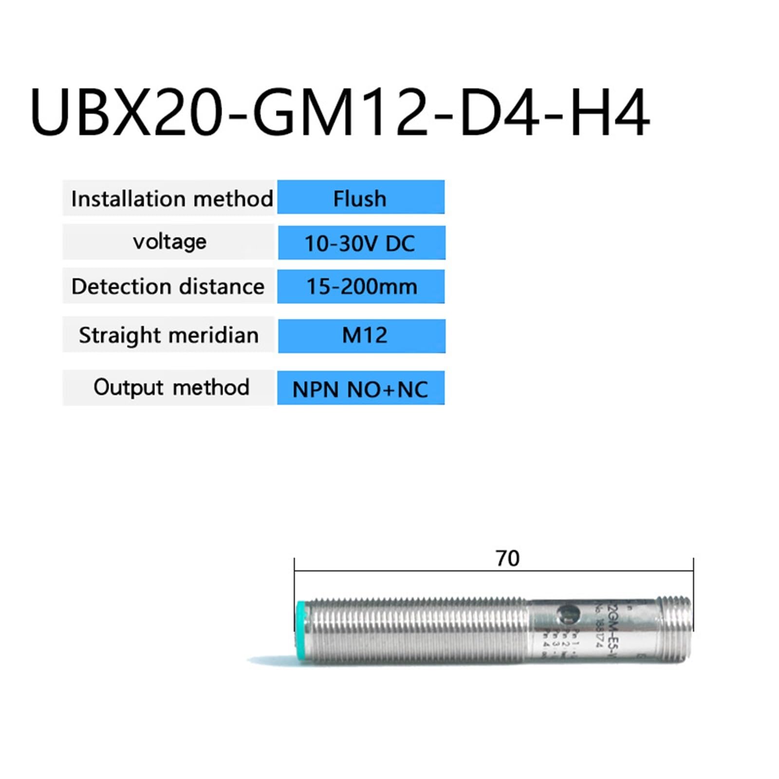 Sensor de proximidad ultrasónico M12 con Salida analógica NPN PNP, UB120-12GM-I-V1(Sn200mm NPN)