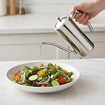 KSENDALO Stainless Steel Olive Oil Dispenser - 24oz/700mL Leakproof Oil Bottle, Premium One-Piece Design with Long Narrow Spout, Vertical Handle Kitchen Cruet for Precision Pouring | Leakproof Oil Bottle, One-Piece Body, w/Long Spout Vertical Handle 