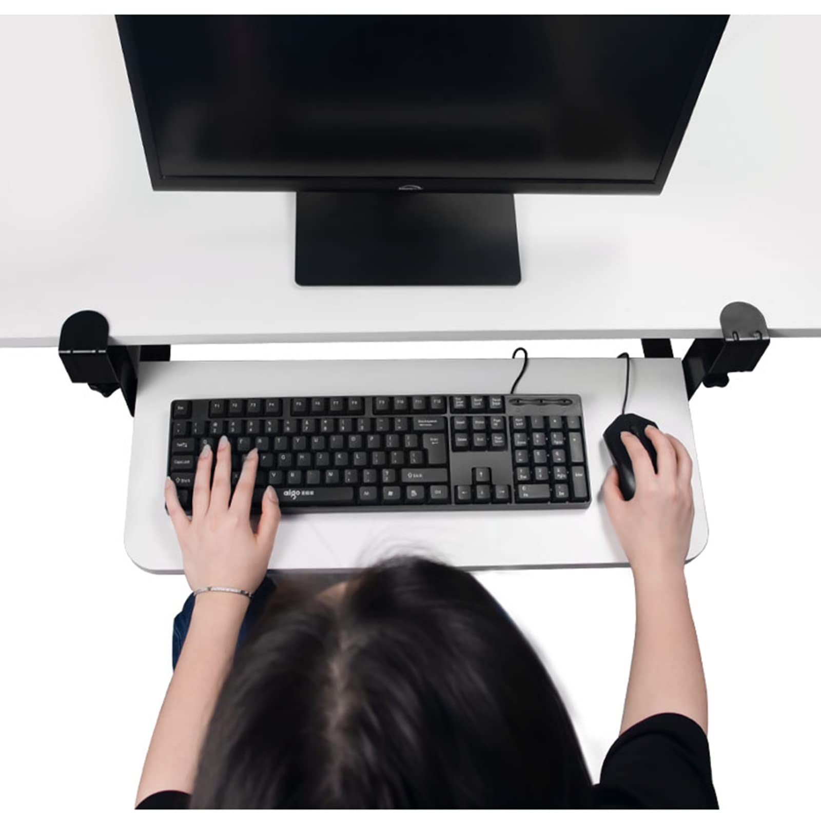 Vassoio per tastiera regolabile con supporto estraibile per mouse, ergonomico, per casa e ufficio, ripiani di supporto salvaspazio per taglierine, nero, 750 x 240 mm
