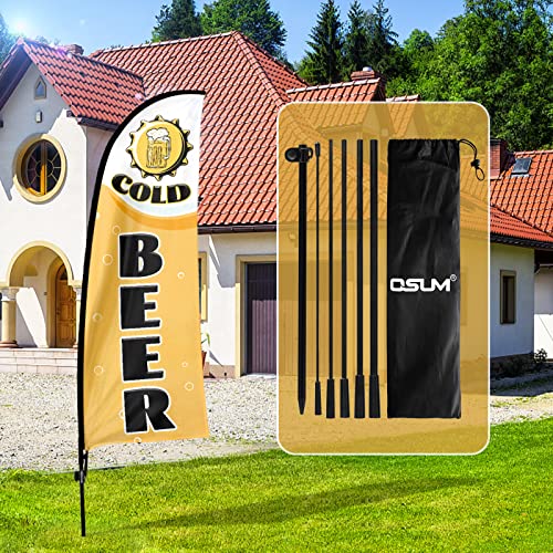 QSUM Bandera de cerveza fría, bandera de plumas publicitarias de cerveza fría de 7 pies con kit de poste, estaca de tierra, letreros de cerveza fría para empresas y escaparates