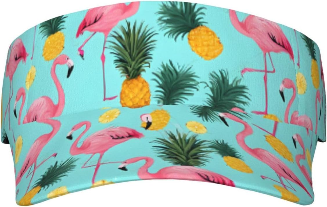 (Flamingo Print) Adult Sun Visor Hat Adjustable Open Top Sports Cap Breathable for Men Women Beach Vacation Essentials Black
