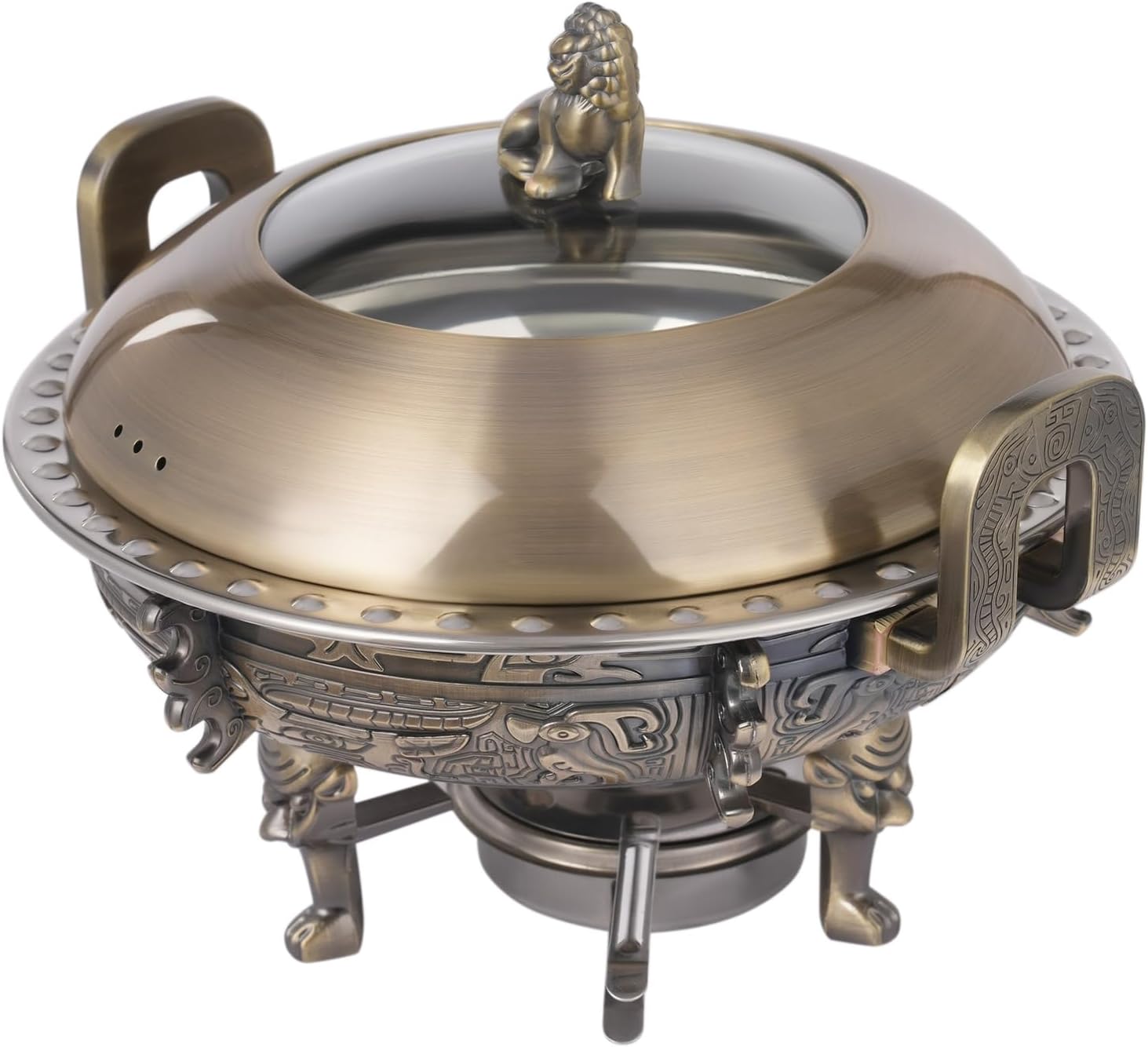 4PCS Chafing Dishes & Food Warmers, Round Chafer Catering Buffet Server Set with Food Pan and Fuel Holders, Buffet Warmer Chafers for Large Gatherings Events Buffets Hotels (Gold)