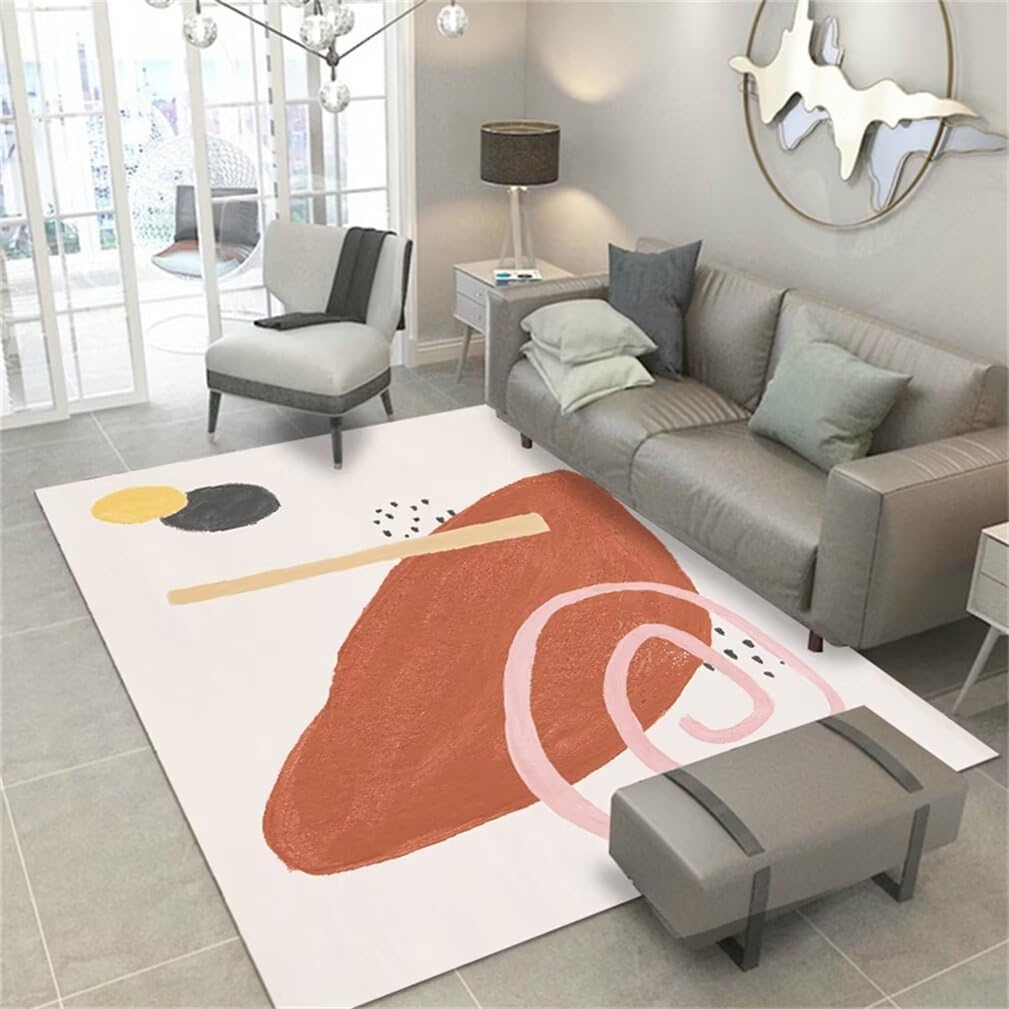 Tapis salon poil court orange 160x210cm au design moderne minimaliste