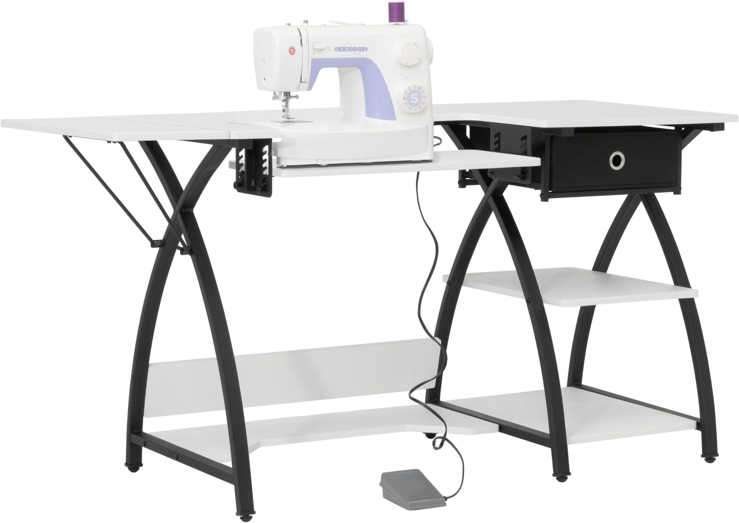 Comet Plus Hobby and Sewing Table with Storage Drawer + Shelves - Can Also Be Used as Computer Desk