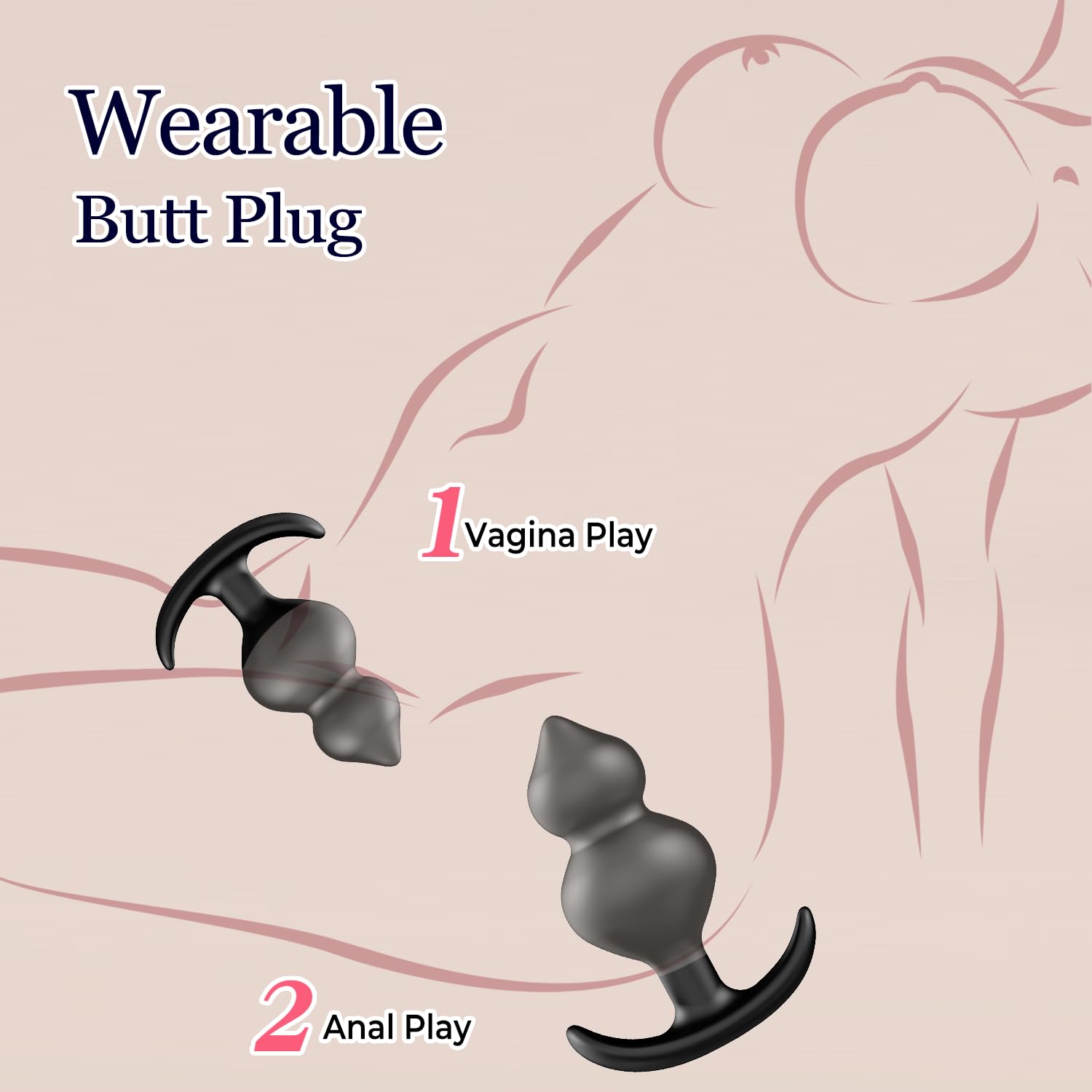 Long-Term Wearable Butt Plug,Silicone Weighted Anal Plug with 2 Balls,Anal Beads for Beginner & Advanced Player,Anal Dildo Adult Sex Toys (L-4.33 * 1.86in)