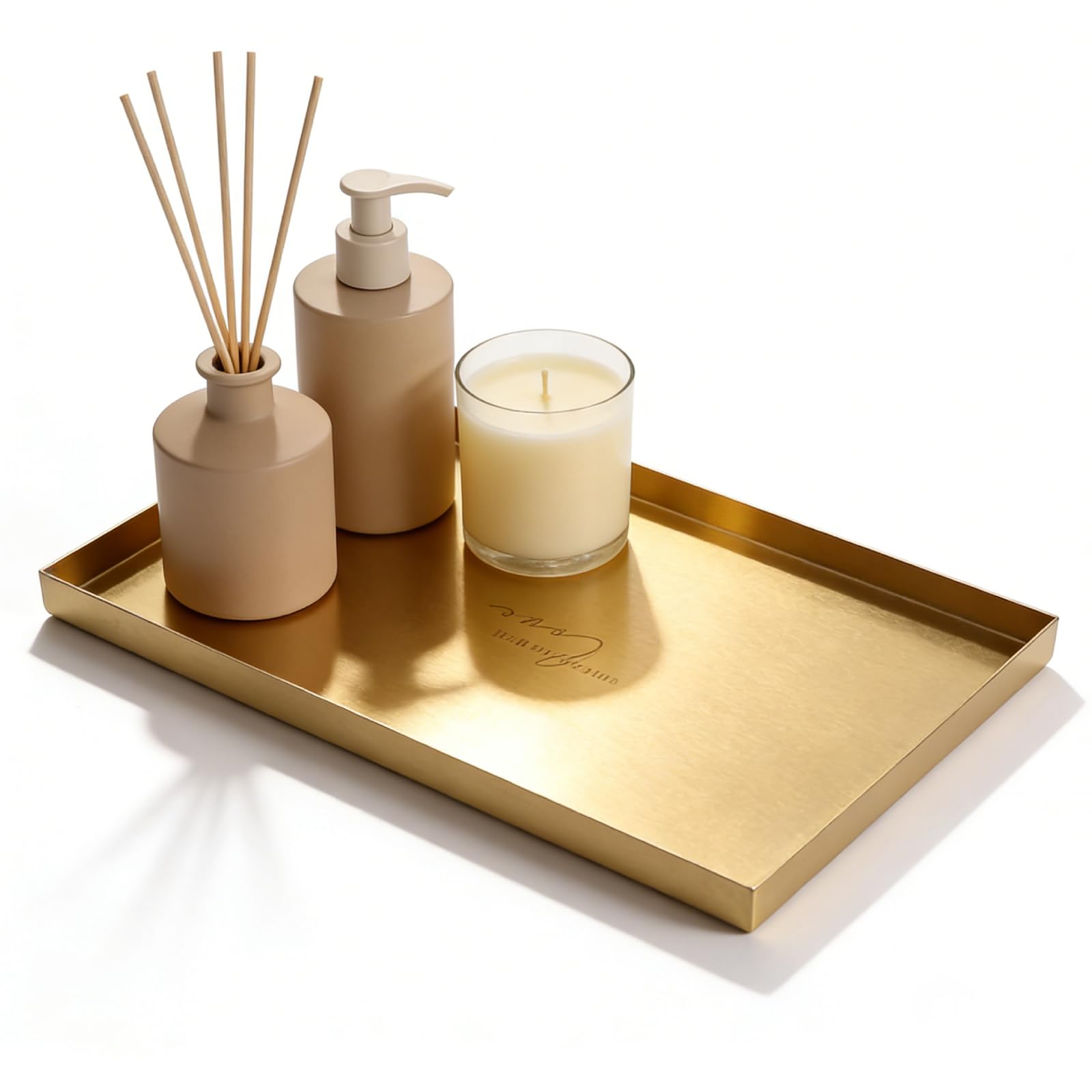 Vassoio Bagno Portaoggetti Impermeabile, 30x20cm Oro Vassoio Decorativo Rettangolare Grande, Acciaio Inox Vassoi Portaoggetti Per Vanità,Comò, Ingresso, Bagno, Vasca, Gioielli,Cosmetici,Candele