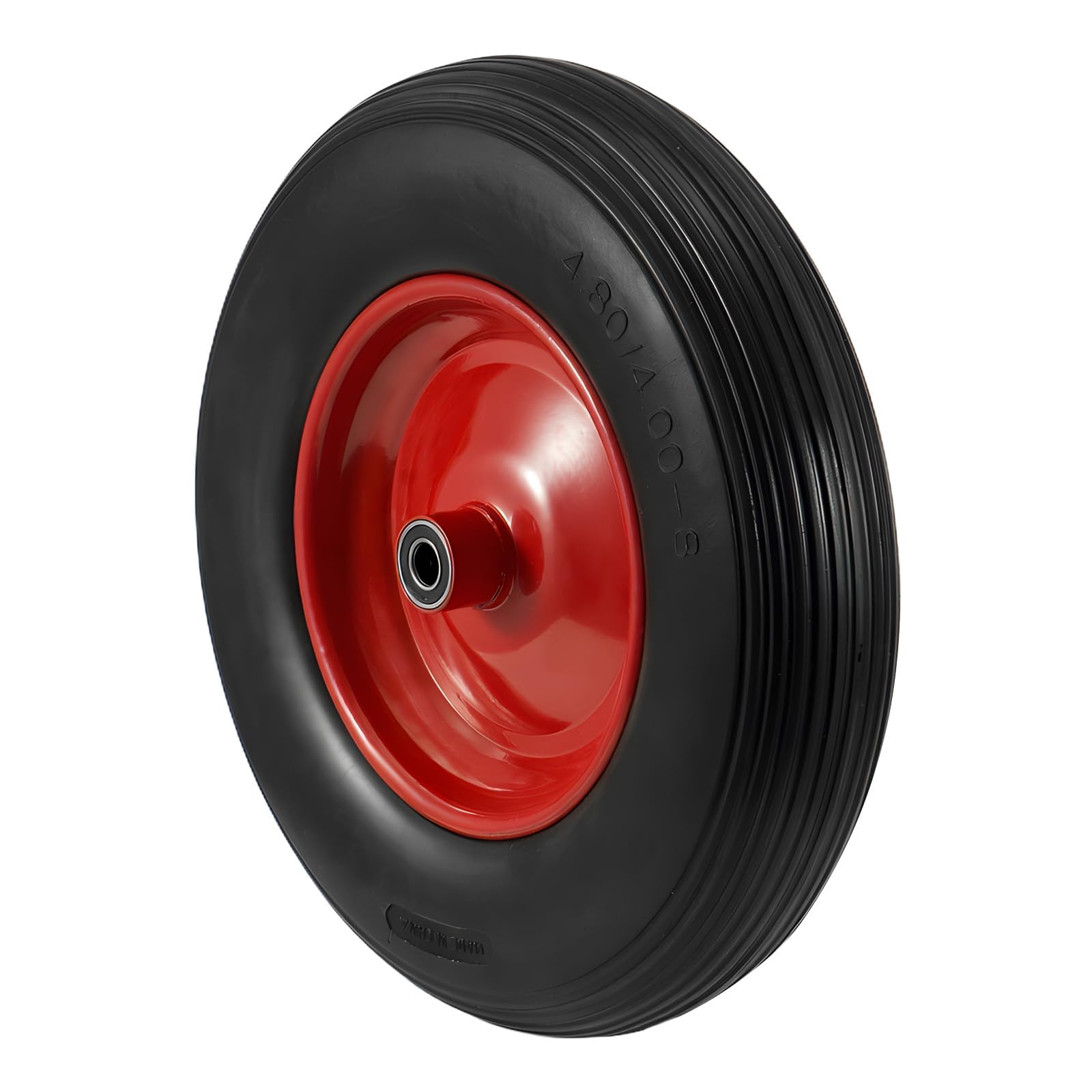 Schubkarrenrad 4.80/4.00-8 PU Vollgummi pannensicher – Ersatzrad für Schubkarre mit Rillenprofil, langlebiges PU Rad für Gartenkarre, Sackkarre & Transportwagen