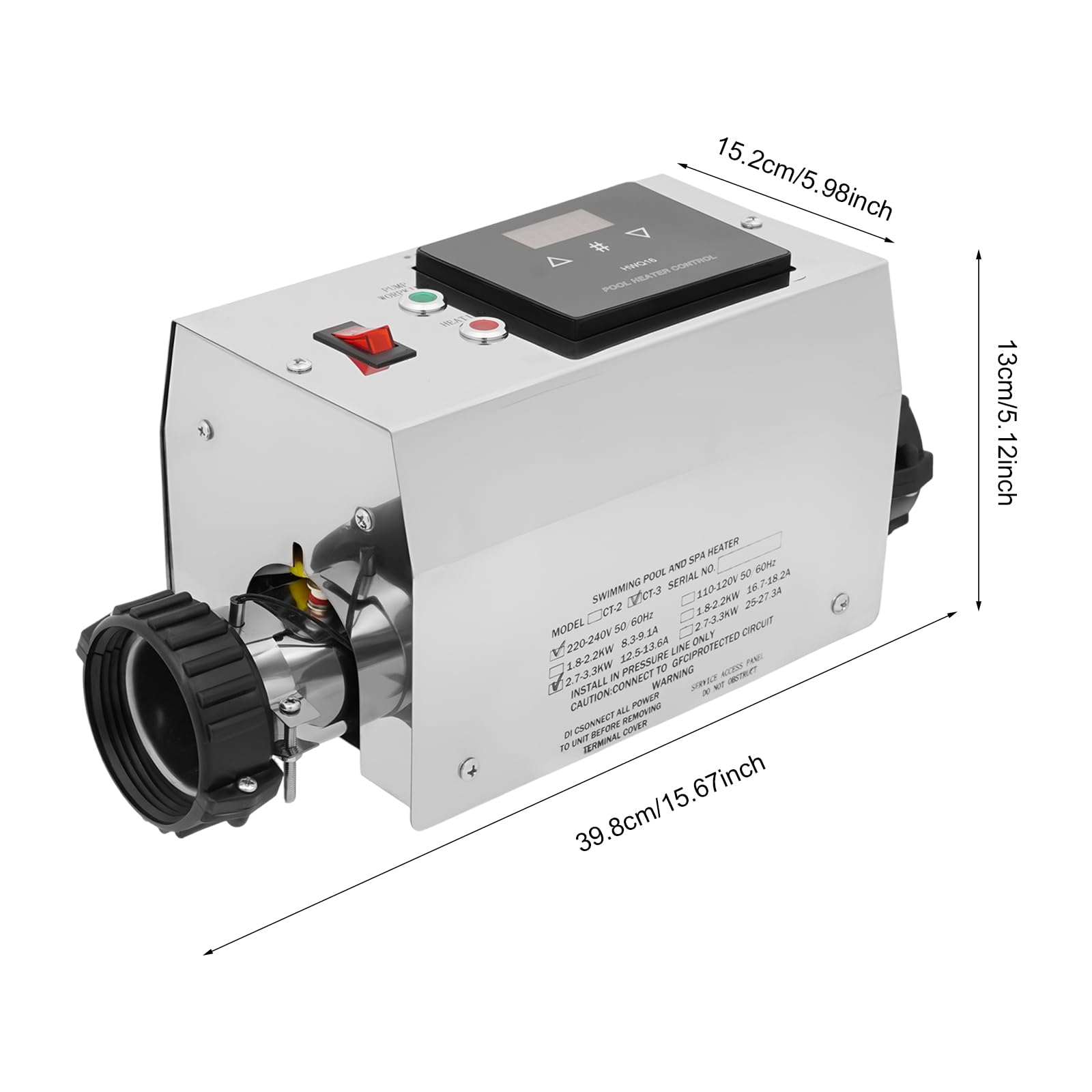 Chauffage électrique de piscine 3000 W Chauffe-eau instantané avec régulateur de température