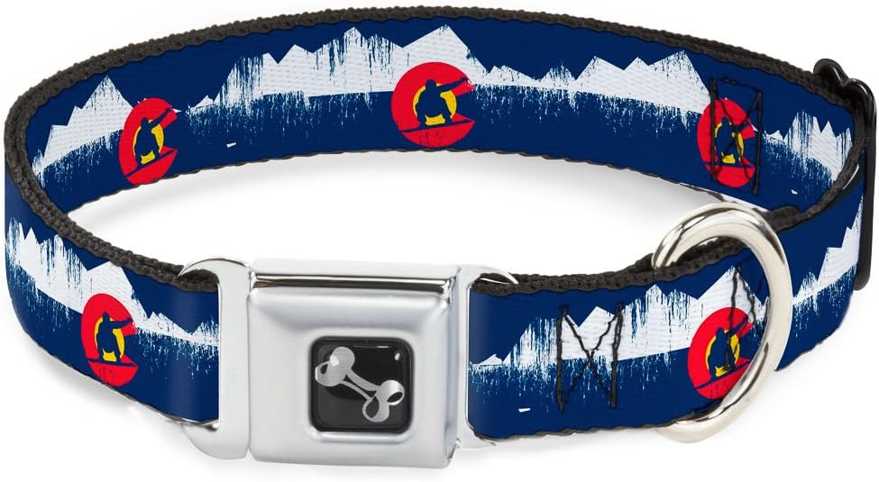 Buckle-Down 9-15" Colorado Snowboarder/Snowy Mountains Weathered Dog Collar Bone, Small