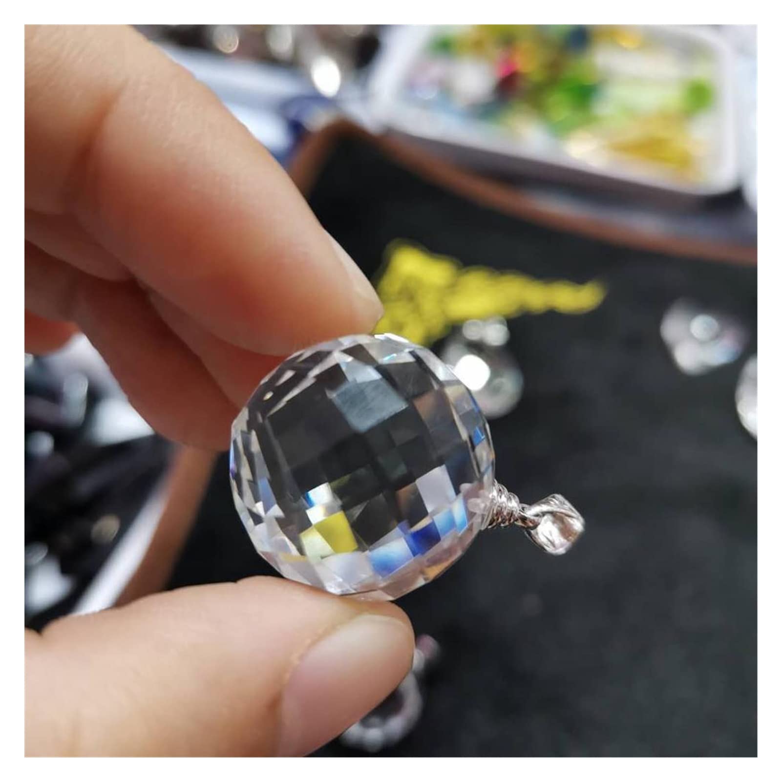 Colgante de Bola de Cristal facetado Natural, Collar de Esfera de Cristal de Cuarzo, decoración Artesanal Inicio Colecciones