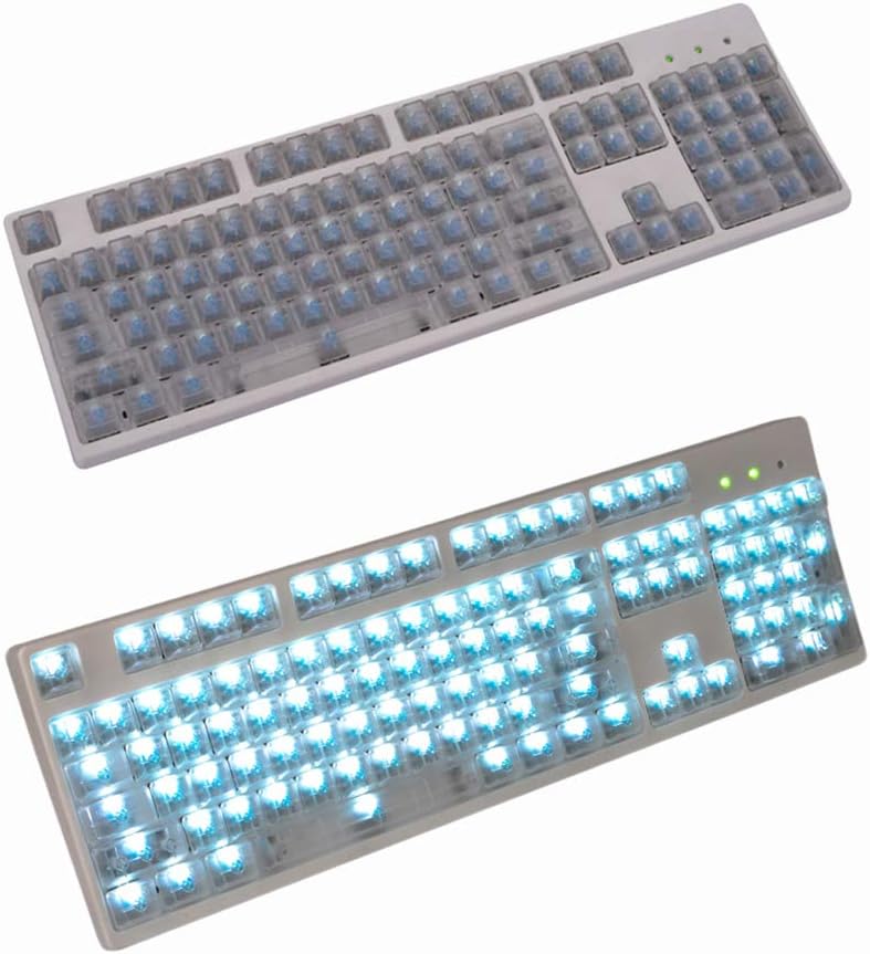 104 Keys Blank Non Printed Transparent Keycaps Backlit Keycap ANSI Layout OEM Profile for Cherry MX Mechanical Keyboard (Transparent(colourless))