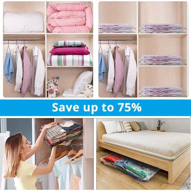Image of Vacuum Storage Bags for Clothes, Blankets, Comforters, Jackets - 5-Pack Space Saver Compression Bags with Hand Pump - Airtight Resealable Bags for Travel & Home Storage