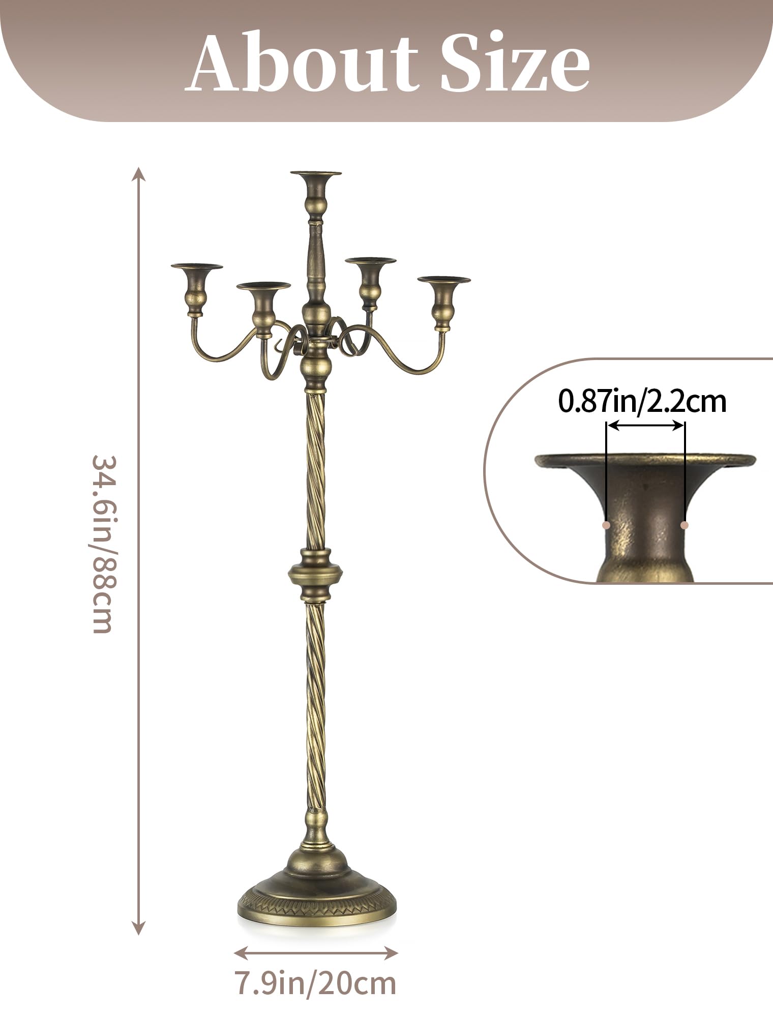 Sziqiqi Kerzenständer Groß Boden Bronze, 5-Armig, 88cm Hoch, für Stabkerzen