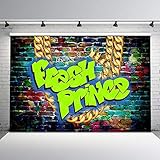 Avezano The Fresh Prince Backdrop Graffiti Wall Gold Chain Crown 90's Throwback Birtthday Background 7x5ft Vinyl The Fresh Prince Birthday Party Backdrops for Boys