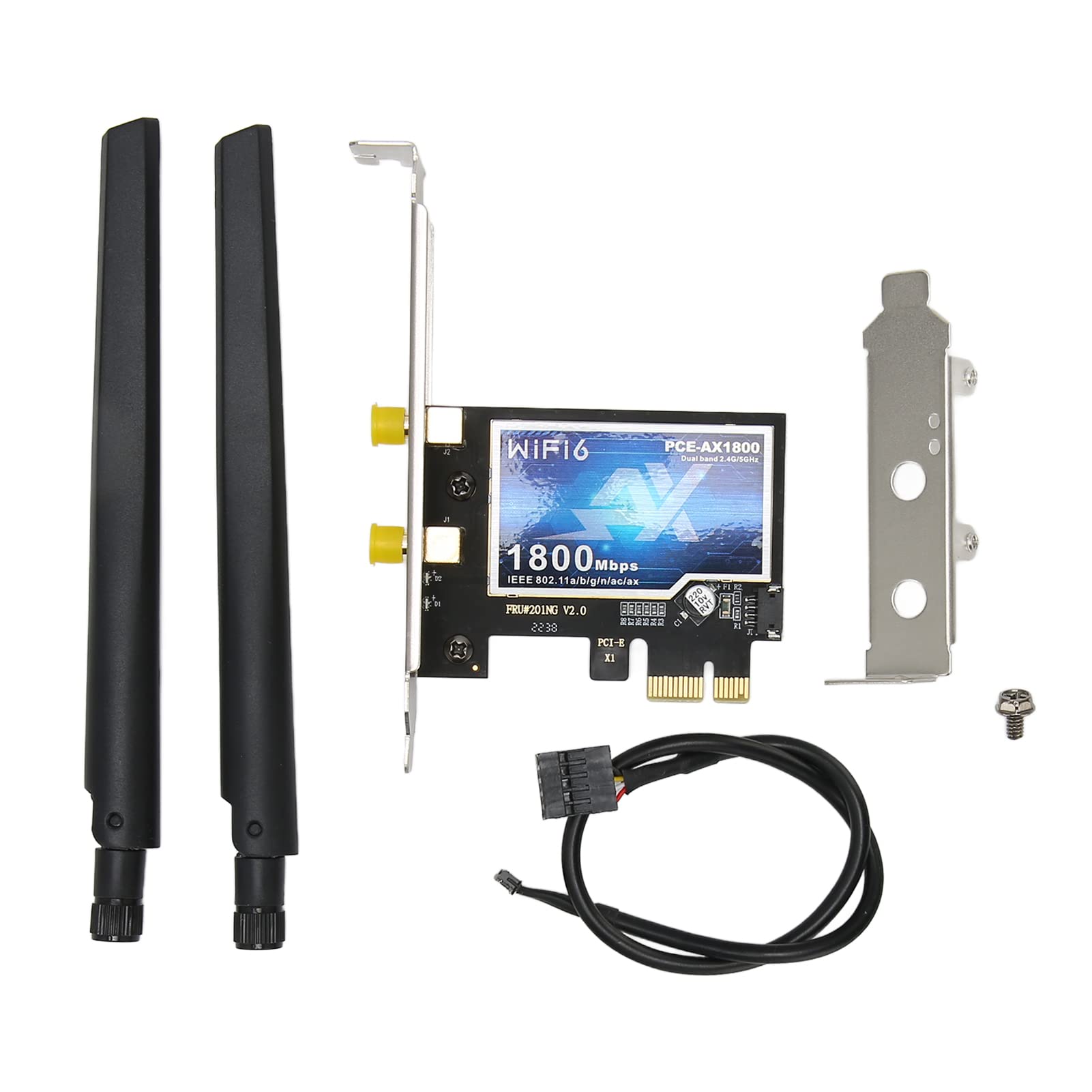 Carte PCIe WiFi 6E 1800 Mbps adaptateur réseau double bande BT 5.2 Plug and Play pour ordinateur de bureau avec 2 antennes et déflecteur court