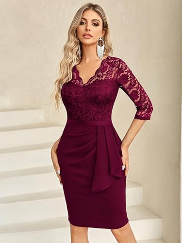 Miniatura 4 de Miusol Vestido de cóctel retro con cuello en V y encaje floral para mujer