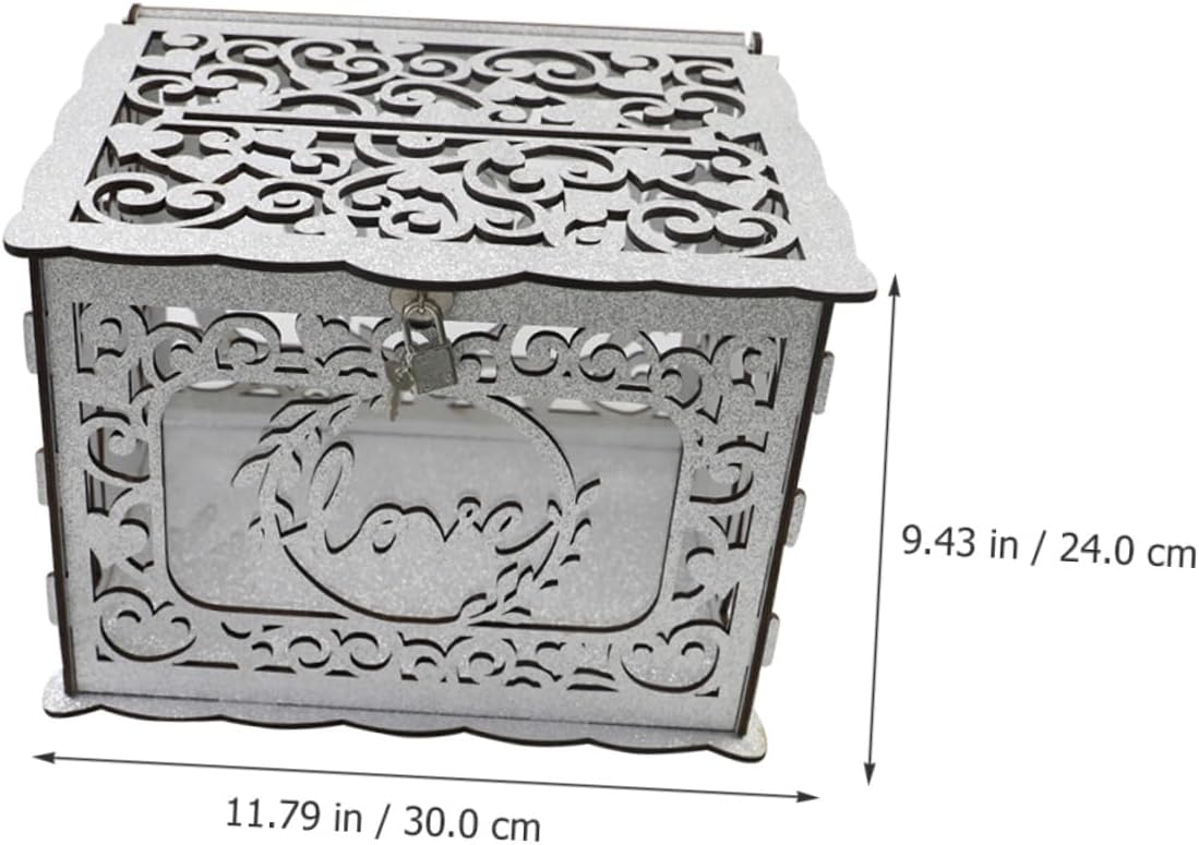 VOSAREA Wooden Hollow Glitter Card Box Portable Wedding Reception Money Envelope Storage Container Anniversary Graduation Blessing Card Holder