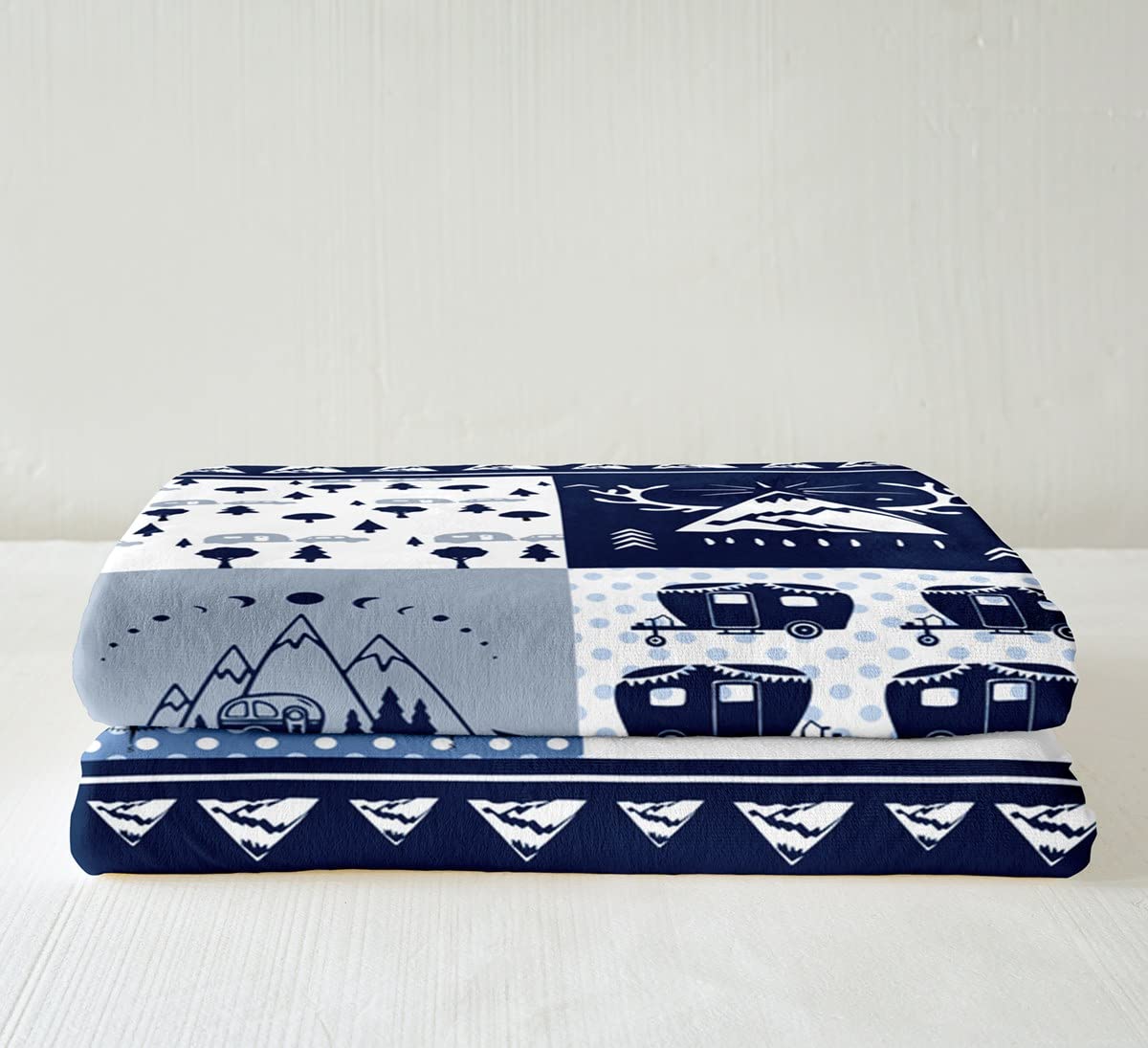 Coperta in pile per camper grande coperta da campeggio per bambini camper campeggio blu Sherpa coperta traspirante cervo orso pesca e caccia calda coperta sfocata camera regina 200 x 220 cm