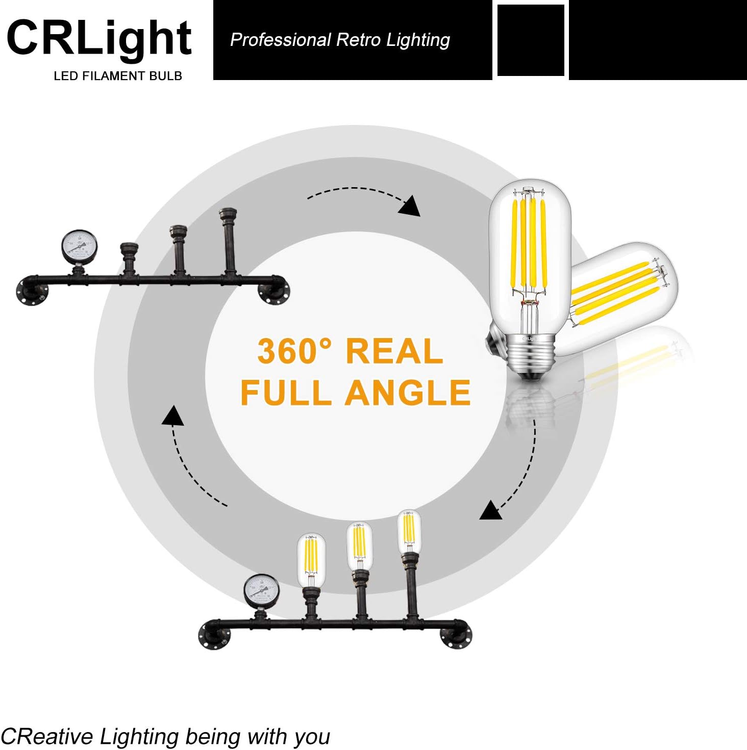 Suреr Sаlе 🛒 CRLight 5W LED Tubular Bulb 4000K Daylight White 550LM Dimmable, 55W Incandescent Equivalent, Replace 10W Compact Fluorescent CFL Bulbs, E26 Medium Base T45 LED Filament Bulbs, 4 Pack