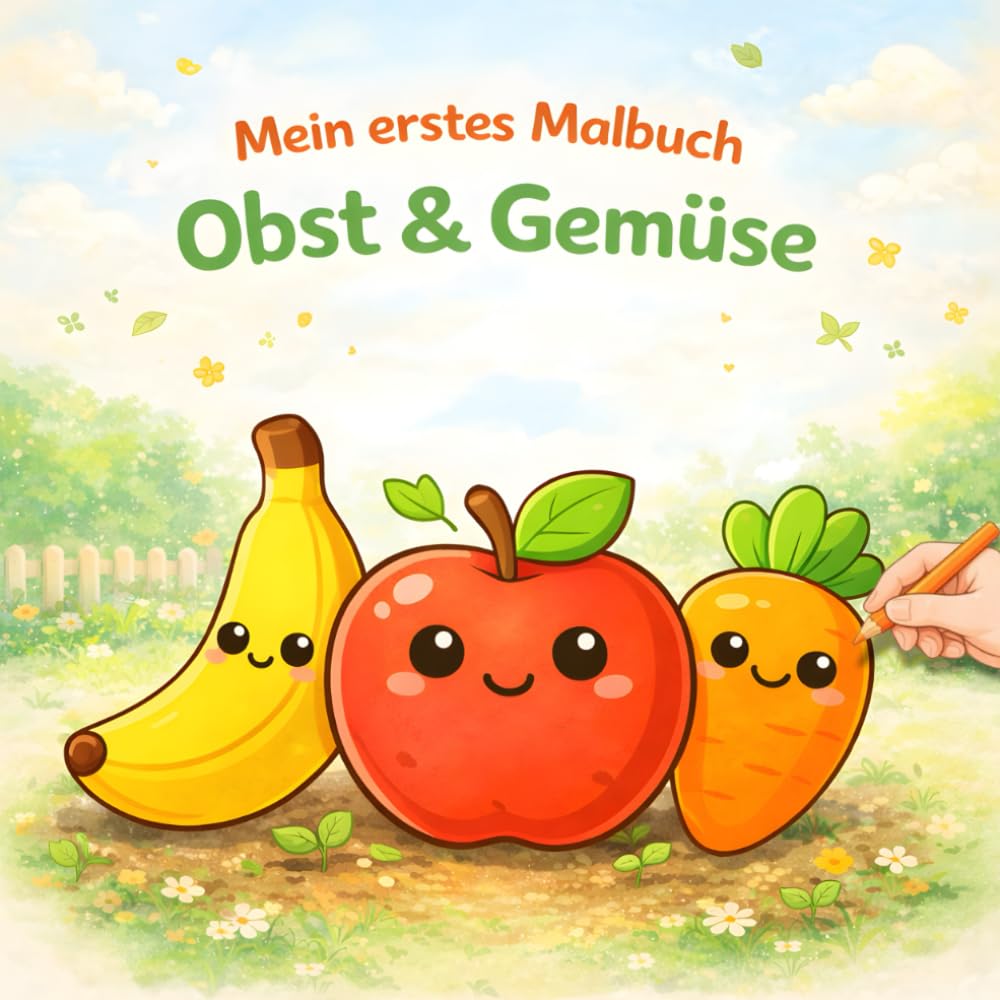 Malbuch Obst & Gemüse ab 3 Jahren – Mein erstes Malbuch zum Entdecken: Einfache Motive für Kinder von 3–5 Jahren