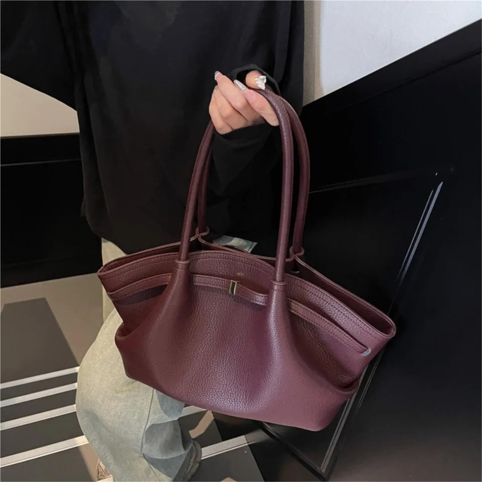 Tote Bag Borse a tracolla grandi in pelle PU con manici corti for donna, borse a da, e portafogli retrò, superiori
