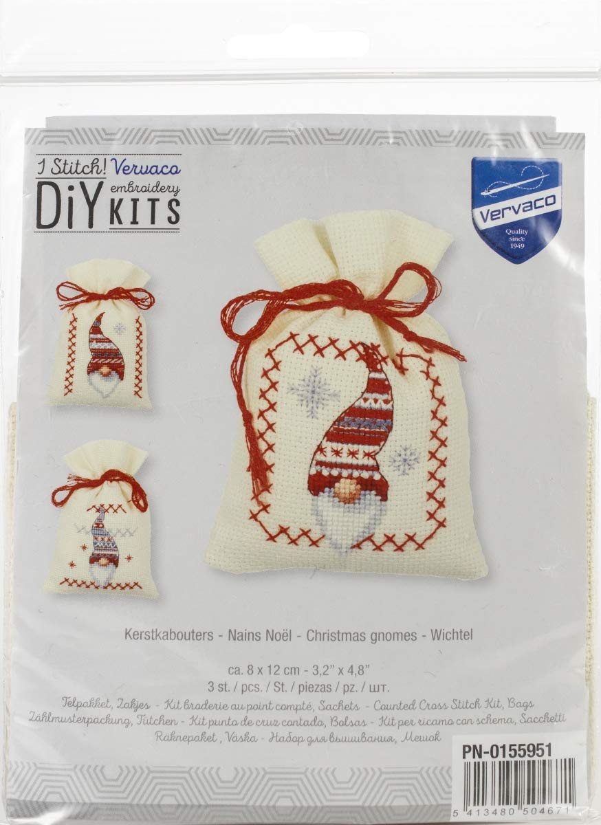 Sachet gnomes de Noël au point de croix Vervaco pour décorer votre sapin