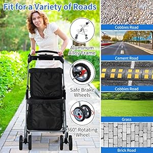   Dog-Stroller-4-Wheels-Cat-Stroller-Double-Layer-Pet-Stroller-Pet-Carriers-Jogger-Stroller-for-Medium-Dogs-Cats-Travel-Camping-Strolling-Cart-with-Cup-Holder-Removable-Liner-Black