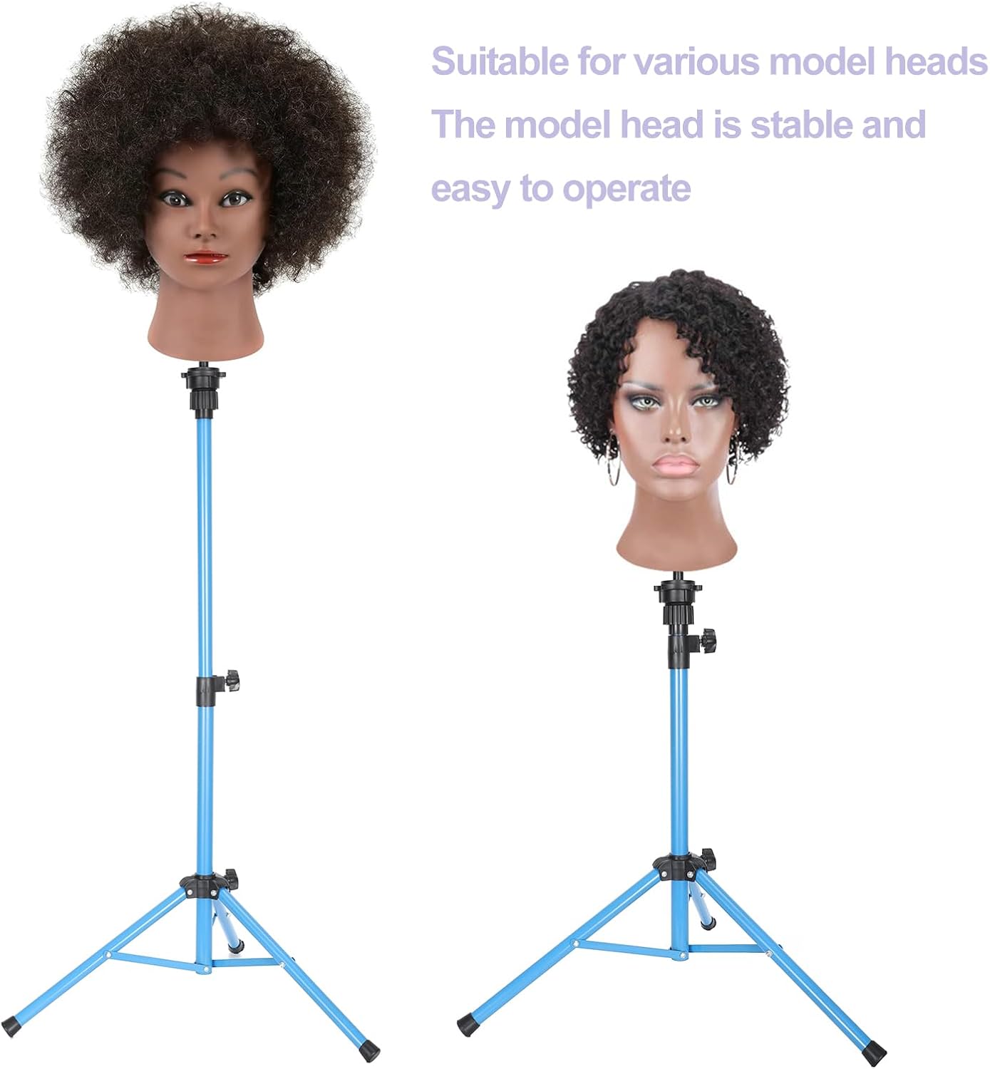 Mannequin Head Stand, Adjustable Wig Head Stand, Reinforced Metal Mannequin Head Stand Wig Stand Tripod for Cosmetology Hairdressing Training (blue, 48inch)