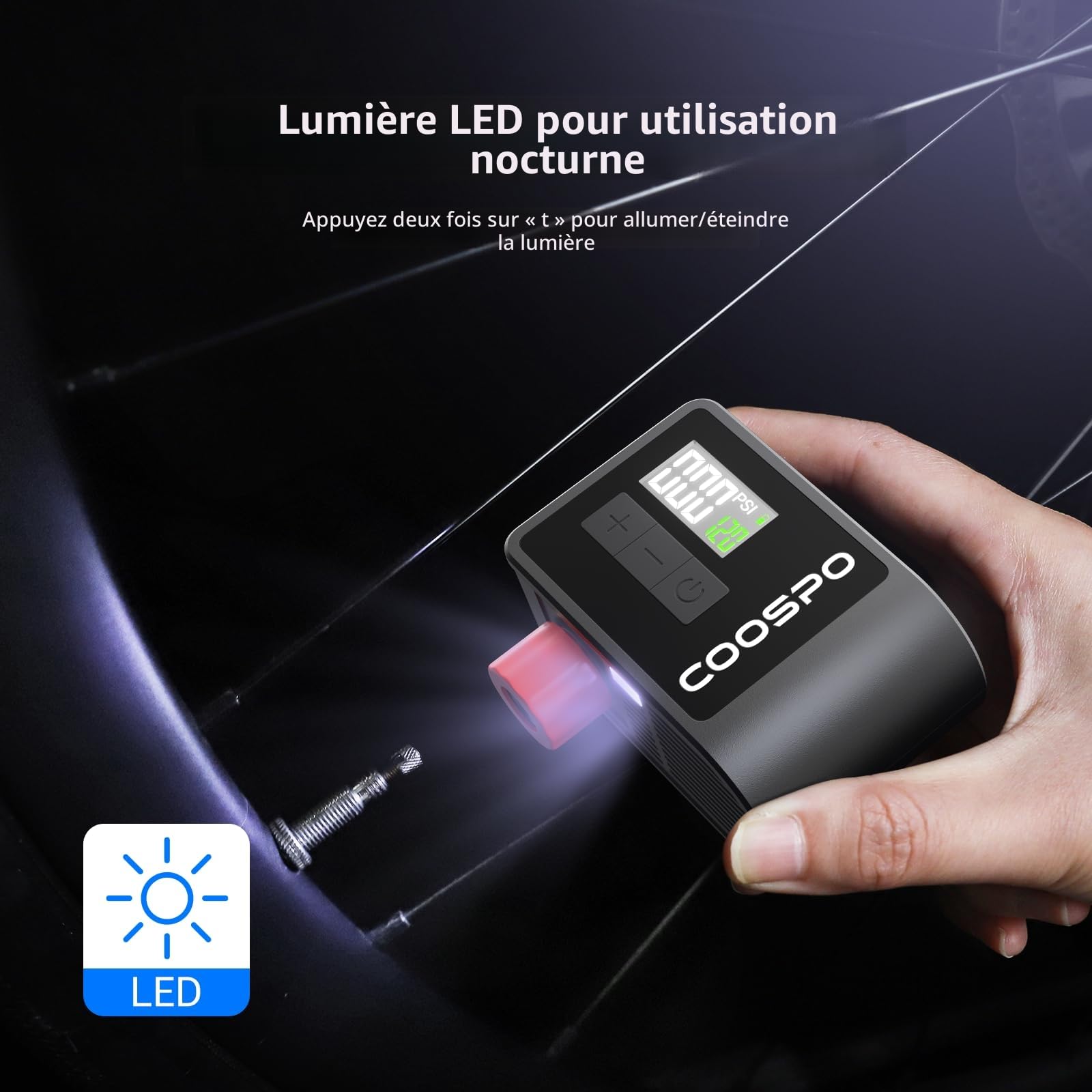 CooSpo Pompe à Velo Electrique, Mini Pompe Portable, Max 120 PSI avec Valves Presta Schrader