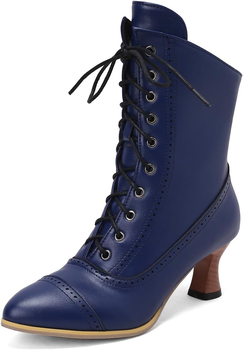Bottines Pour Femme Avec Talon - Bottes Gothiques à Lacets - Bottes Victoriennes Vintage à Lacets - Bottes Pointues Steampunk Ankle - Bottes En Cuir - Fermeture éclair - Chaussures Renaissance, Noir