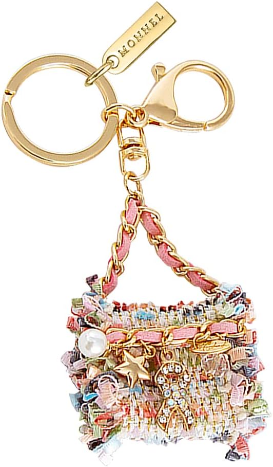MZ945 Gorgeous Tweed Cloth Handbag Charm Pendant Lobster Clasp Key Ring Keychain (Multicolor)