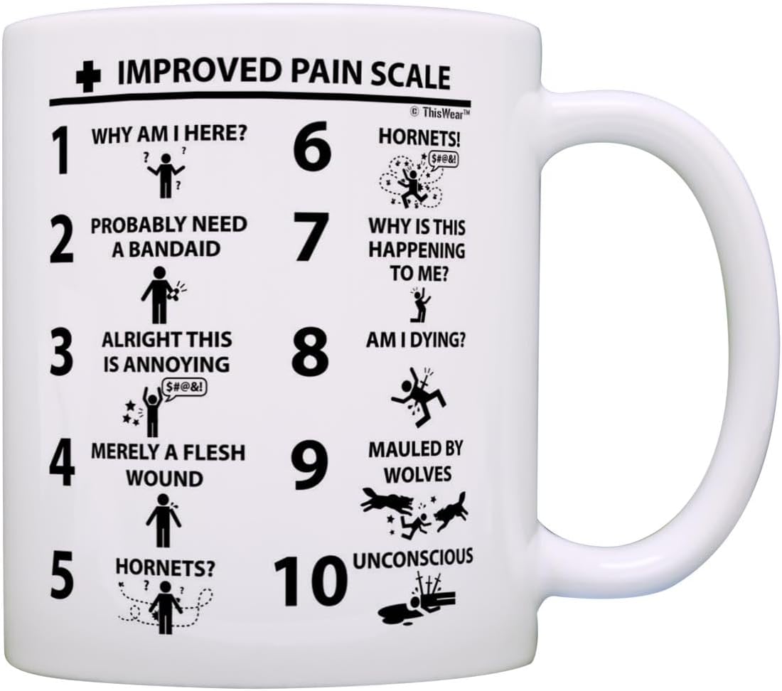 ThisWear RN Gifts for Nurses Gag Gift Improved Pain Scale 2 Pack 11oz Ceramic Coffee Mug Set