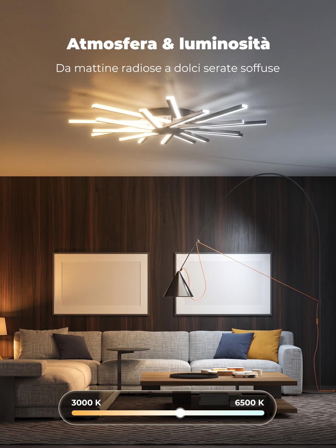 Φ96cm Lampadario Soggiorno Grande, Plafoniera Led Soffitto Moderno, Lampada da Soffitto con 18 Luci, Dimmerabile, Luce per Salotto con Telecomando, Funzione Memoria, Nero