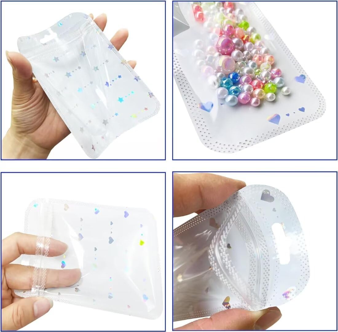 100pcs Holographic Beadable Pen Packaging Bags for Small Business Resealable Pen Gift Packaing Platic Smell Proof Storage Bead Bags for Lipgloss,Jewelry, Cosmetic,Candy 2.75x8.66inch image 4