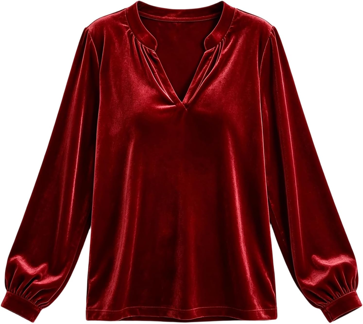 Women's Velvet Notched V Neck Blouse Long Sleeve Elegant Tunic Top