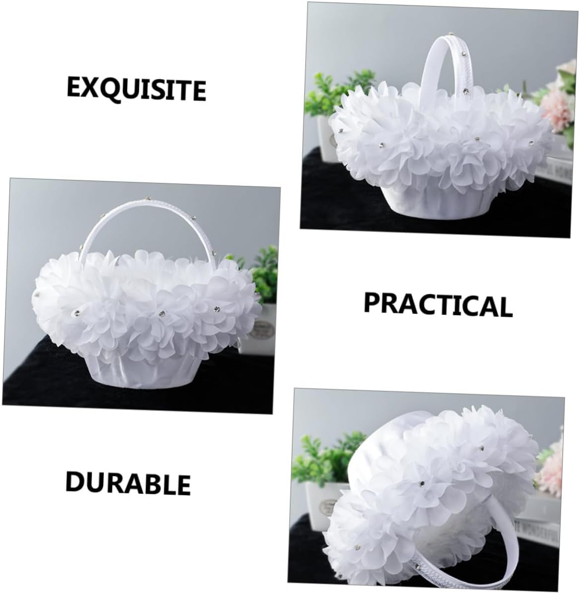BESTYASH Cream Petal Flower Girl Basket Wedding Basket Rustic Handheld for Bridesmaid Ceremony Supplies Party Decoration