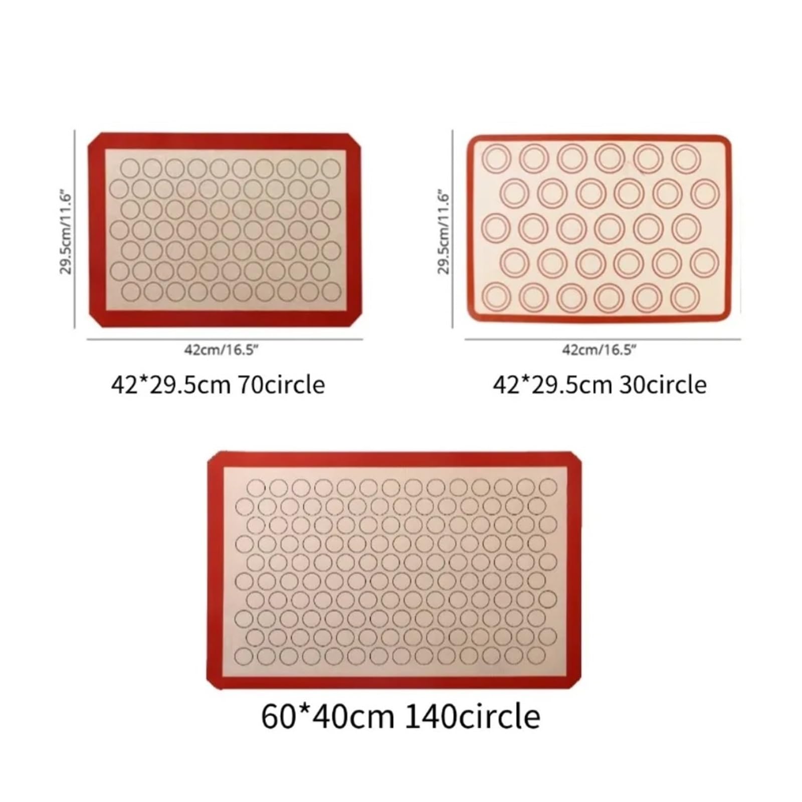 Silikon Backmatte Macarons Macaron-Silikon-Backmatte, antihaftbeschichtet, for Ausrollen von Keksteig, wiederverwendbar, for Backblech, Kuchendekoration und als Küchenhelfer(60x40 cm 140circle)
