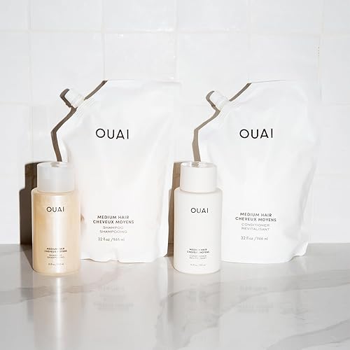 Miniatura 5 de OUAI Bolsa mediana de recambio de champú Champú súper hidratante nutre con aceites de babassu y coco fortalece con queratina y añade brillo con