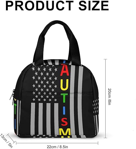 Miniatura 2 de Autism Awareness Puzzle USA Flag Lunch Box for Women Men Insulated Lunch Bag Reusable Lunch Tote Bag Lunch Container