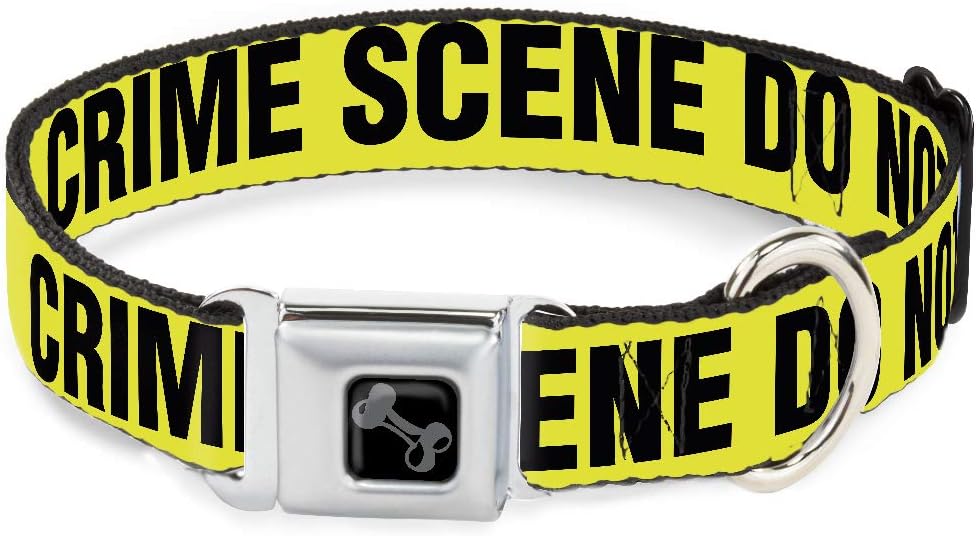 Dog Collar Seatbelt Buckle Crime Scene Do Not Cross Yellow Black 9 to 15 Inches 1.0 Inch Wide