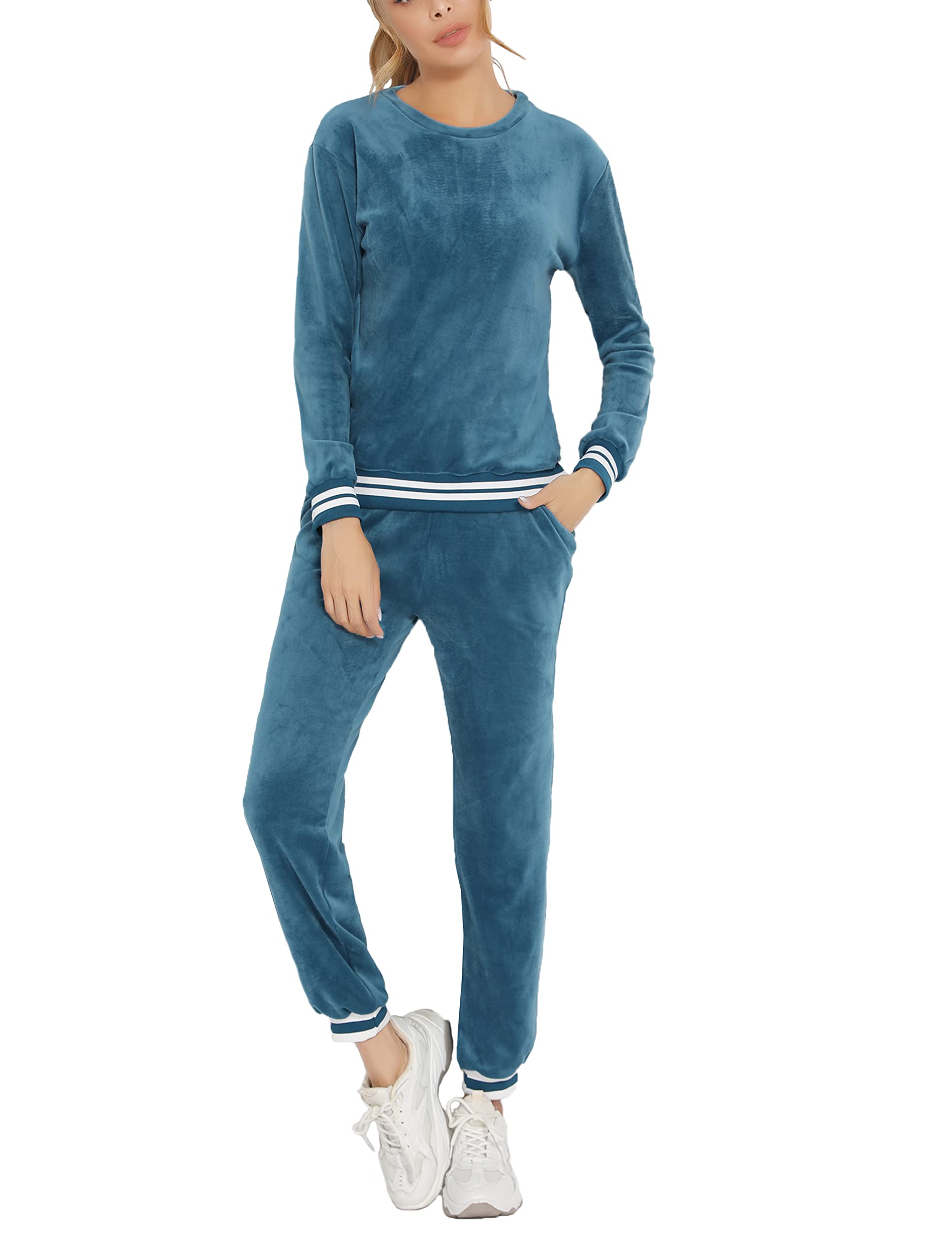 EnjoyoselfWomens Pajama Set Velvet Nightwear Winter,Warm Long Sleeve Pullover and Full Length Pants