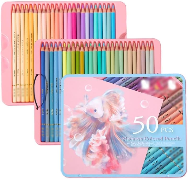 50 Colours Oil Based Colour Pencils Pastel Iron Boxed Paint Brushes Hand Painting Colouring Art Drawing Set