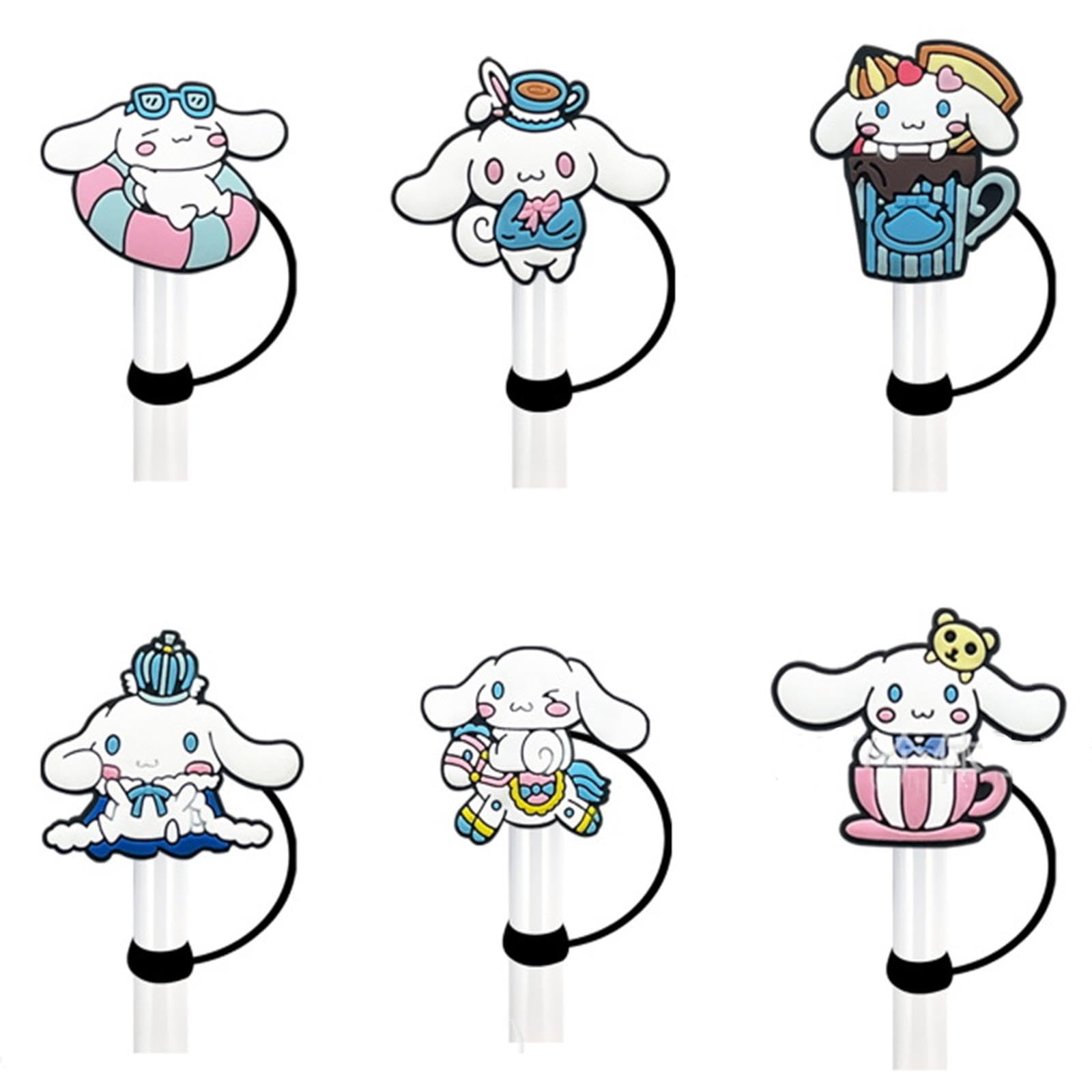 6PCS Stanley Straw Cover Stanley Cup Accessories for 30/40 oz Tumbler, Cartoon Straw Toppers 10mm Reusable Straws Toppers in Rabbit Shape, Cute Stanley Straw Topper