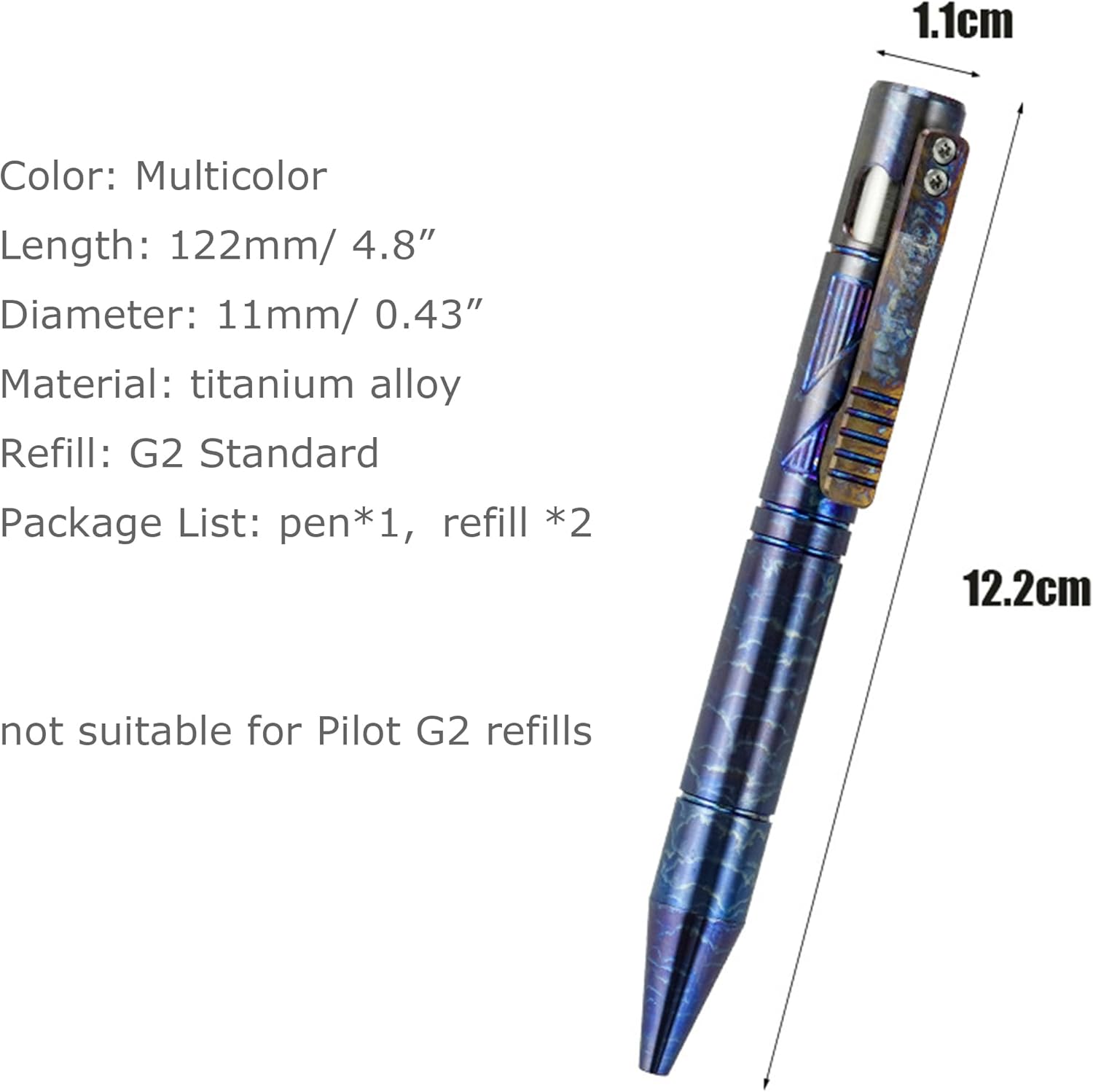 Hamans Bolt Action Pen with Pocket Clip 4.8“ Refillable Titanium Ballpoint Ink EDC Writing Pen Compatible with Parker Refill