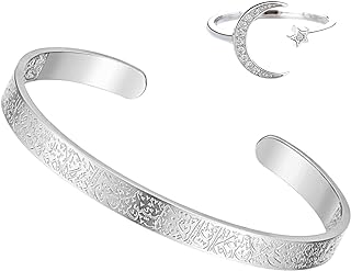 FABMODE Islamic Jewelry Set Allah Ayatul Kursi Bracelet with Ring Eid Ramadan Gift for Muslim Women