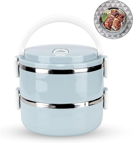 LIZEALUCKY Contenedores térmicos para almuerzo, caja Bento aislada de acero inoxidable, apilables, a prueba de fugas para picnic, oficina, hogar